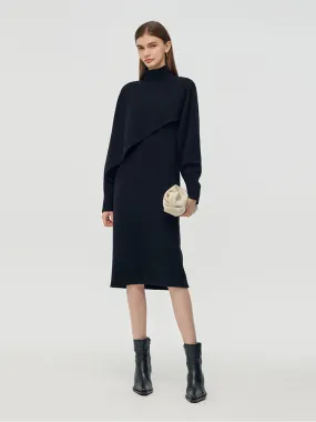 100% Wool Turtleneck Cloak And Dress Two-Piece Set