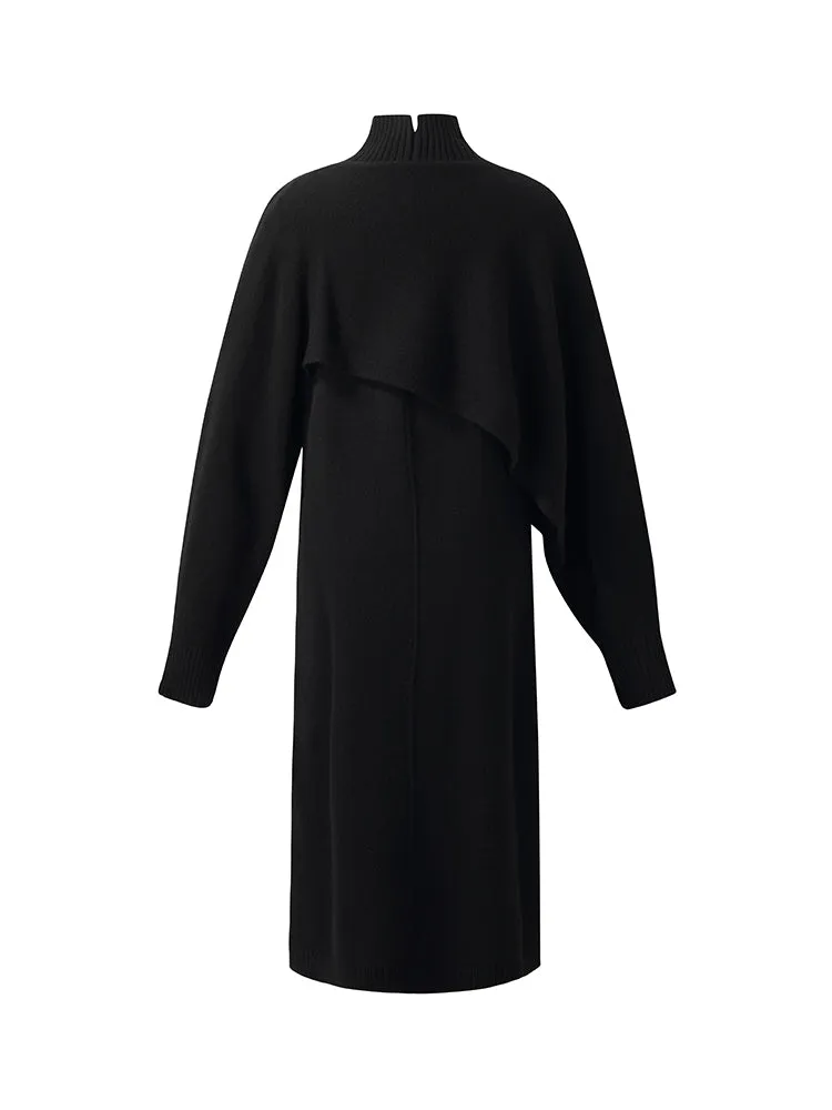 100% Wool Turtleneck Cloak And Dress Two-Piece Set