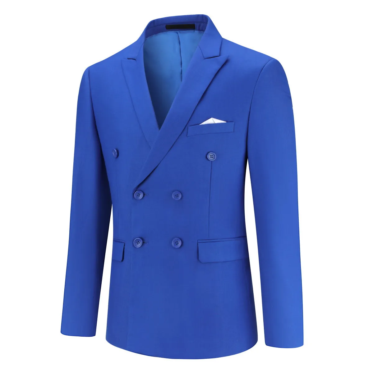 2-Piece Double Breasted Solid Color Blue Suit