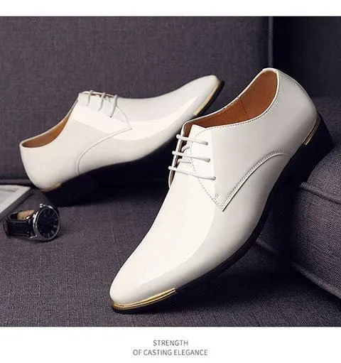 2021 Newly Men's Quality Patent Leather Shoes White Wedding Shoes Size 38-48 Black Leather Soft Man Dress Shoes