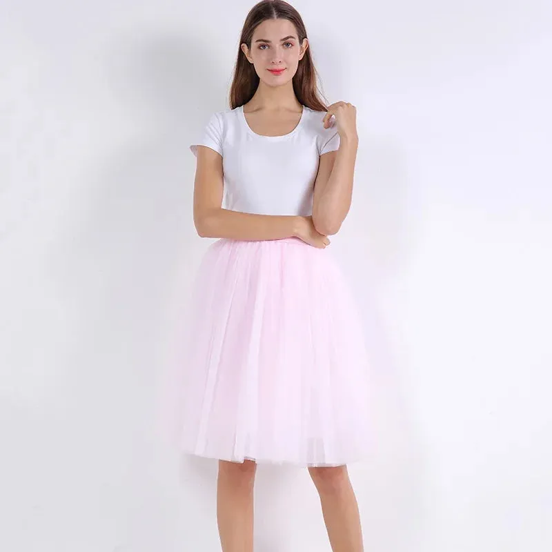 5 Layers 60cm Princess Midi Tulle Skirt Pleated Dance Tutu Skirts Womens Lolita Petticoat Jupe Saia faldas Denim Party Skirts