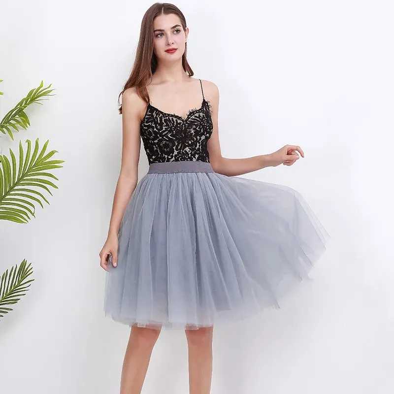 5 Layers 60cm Princess Midi Tulle Skirt Pleated Dance Tutu Skirts Womens Lolita Petticoat Jupe Saia faldas Denim Party Skirts