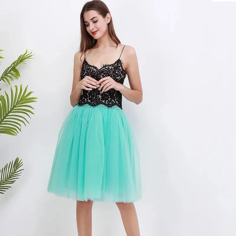 5 Layers 60cm Princess Midi Tulle Skirt Pleated Dance Tutu Skirts Womens Lolita Petticoat Jupe Saia faldas Denim Party Skirts