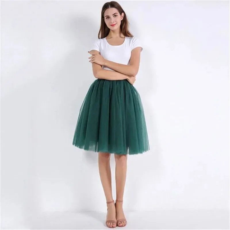 5 Layers 60cm Princess Midi Tulle Skirt Pleated Dance Tutu Skirts Womens Lolita Petticoat Jupe Saia faldas Denim Party Skirts