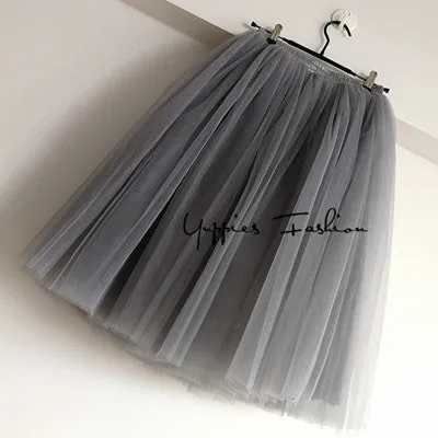 7 Layers Midi Tulle Skirts Womens Fashion TUTU Skirt Elegant Wedding Bridal Bridesmaid Skirt Wedding Lolita Underskirt Petticoat