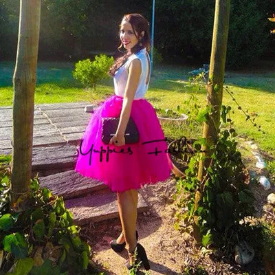 7 Layers Midi Tulle Skirts Womens Fashion TUTU Skirt Elegant Wedding Bridal Bridesmaid Skirt Wedding Lolita Underskirt Petticoat