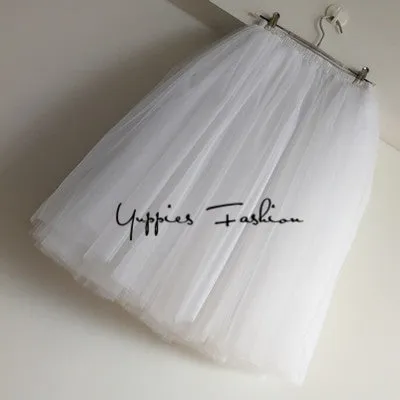 7 Layers Midi Tulle Skirts Womens Fashion TUTU Skirt Elegant Wedding Bridal Bridesmaid Skirt Wedding Lolita Underskirt Petticoat