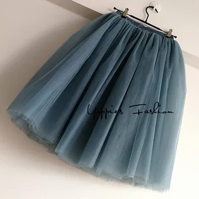 7 Layers Midi Tulle Skirts Womens Fashion TUTU Skirt Elegant Wedding Bridal Bridesmaid Skirt Wedding Lolita Underskirt Petticoat