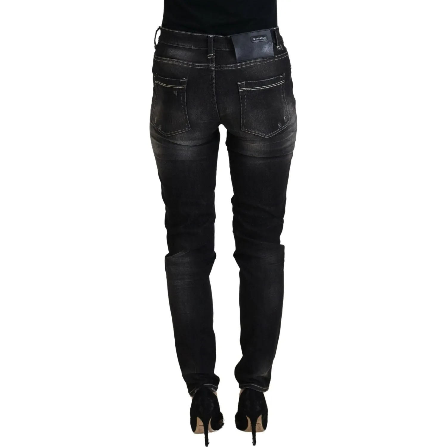 Acht Elegant Tapered Mid Waist Black Jeans