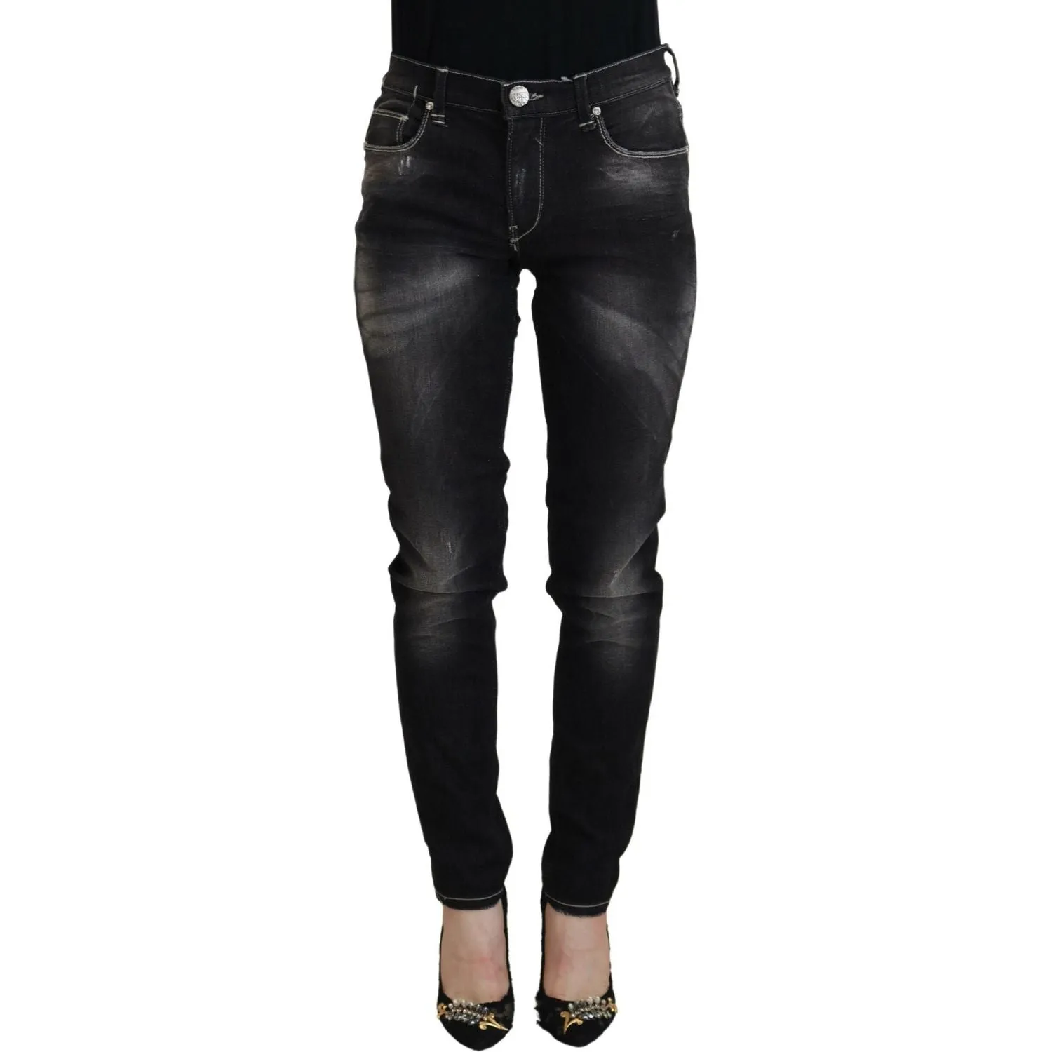 Acht Elegant Tapered Mid Waist Black Jeans