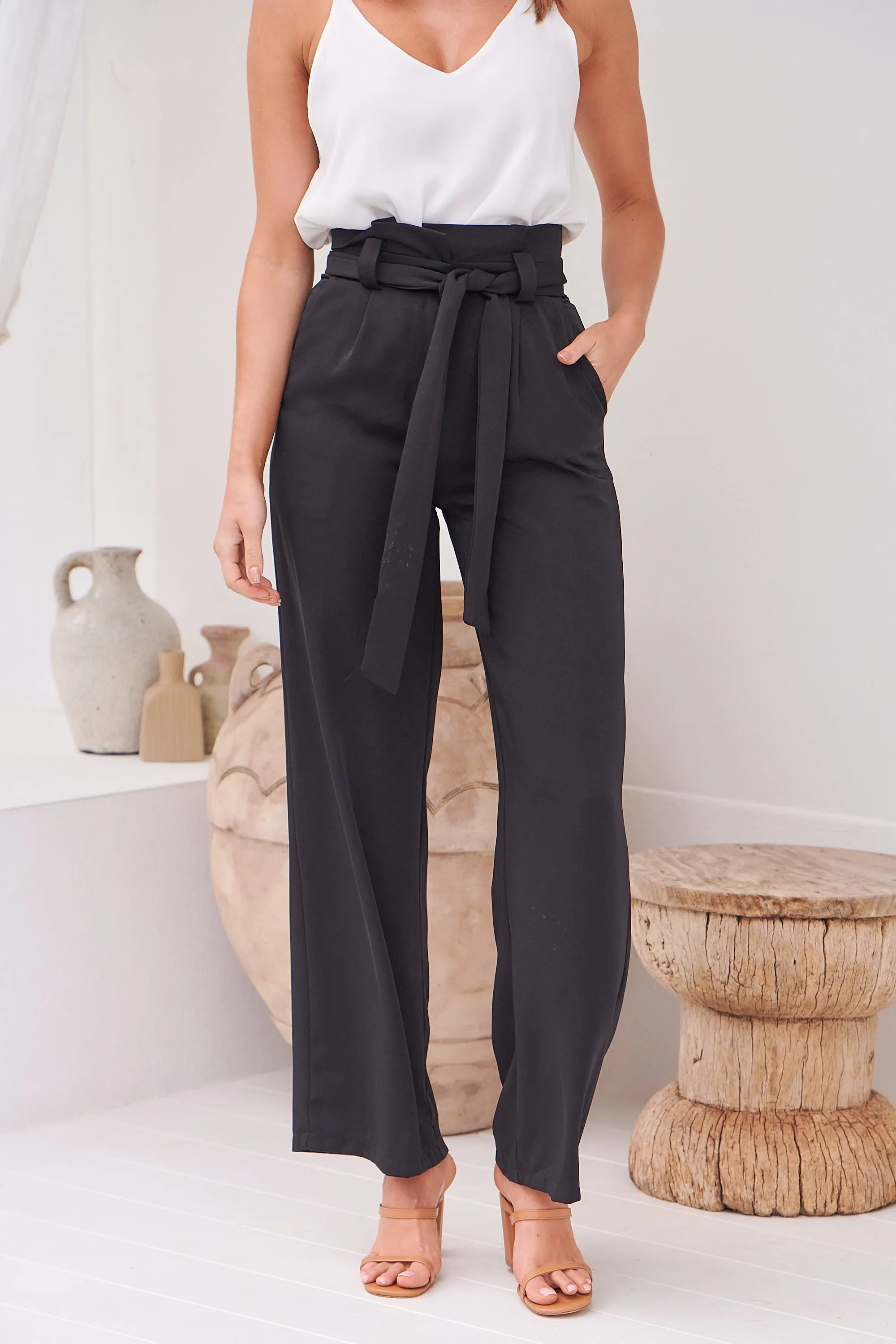 Adara Tie Waist Black Pants