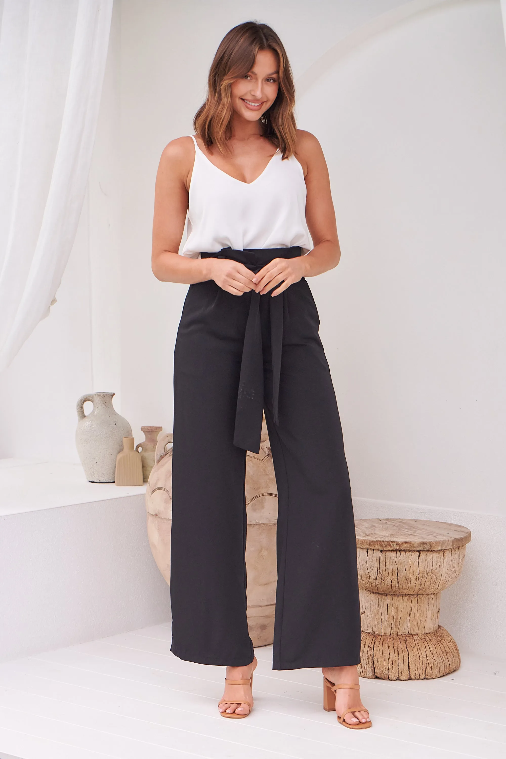 Adara Tie Waist Black Pants