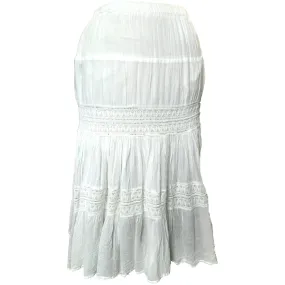 Adini White Cotton Crinkle Skirt with Crochet Insert