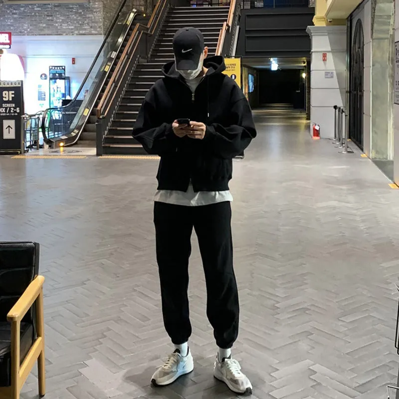 Advbridge boy outfits Early Autumn Black Hooded Sweater Coat Men's Casual Pants Ankle-Tied Pants Suit Loose American Korean Style Dongdaemun