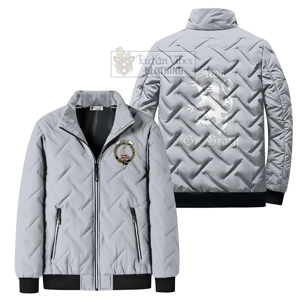 Ainslie Family Crest Padded Cotton Jacket Lion Rampant Alba Gu Brath Style