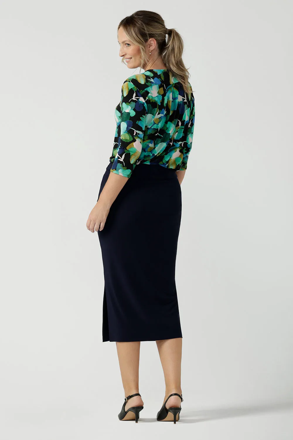 Andi Midi Tube Skirt in Navy