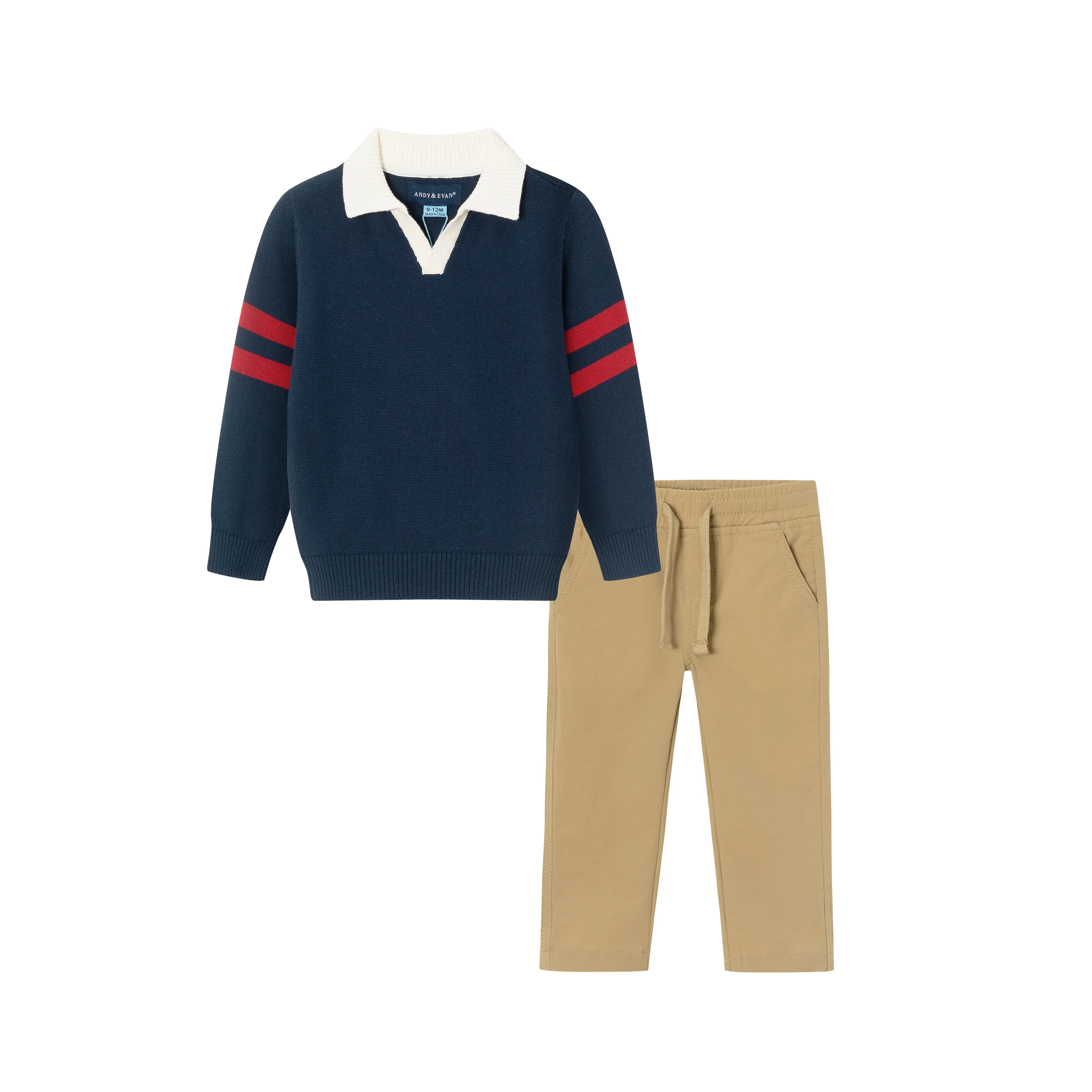 Andy & Evan Navy Collared Sweater with Cognac Hybrid Pant