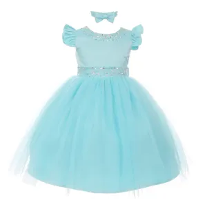 Baby Girls Aqua Rhinestone Pearl Accent Headband Easter Dress 6-24M