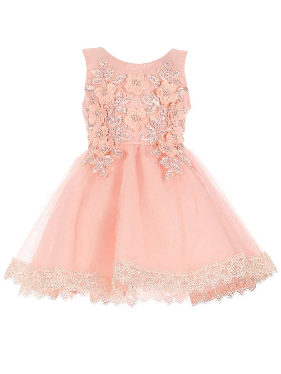 Baby Girls Blush 3D Floral Lace Hem Flower Girl Dress 6-24M