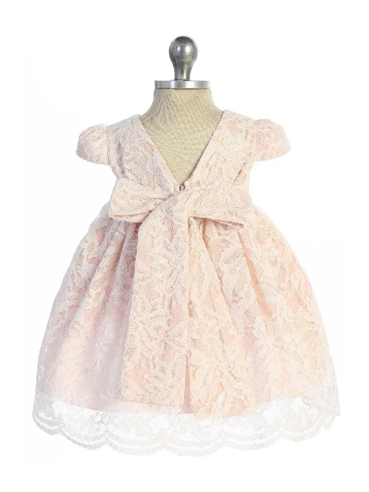 Baby Girls Ivory Blush Lace Thick Rhinestone Trim Flower Girl Dress 3-24 Months