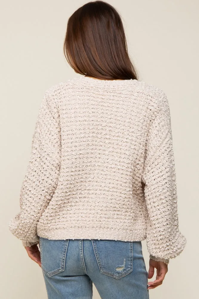 Beige Cropped Chunky Open Knit Maternity Cardigan