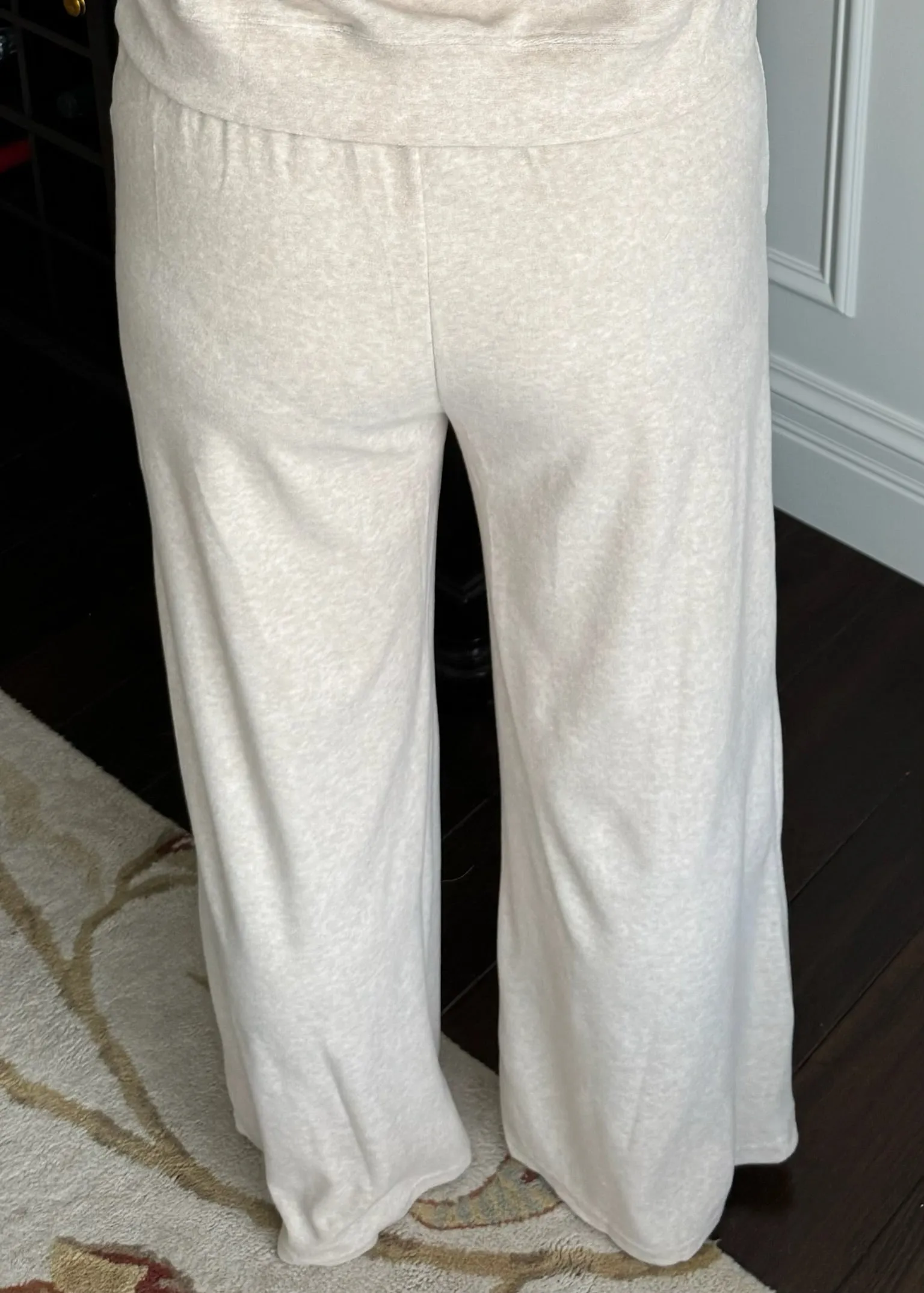 Beige Velour Wide Leg Pants