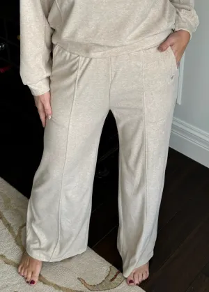 Beige Velour Wide Leg Pants