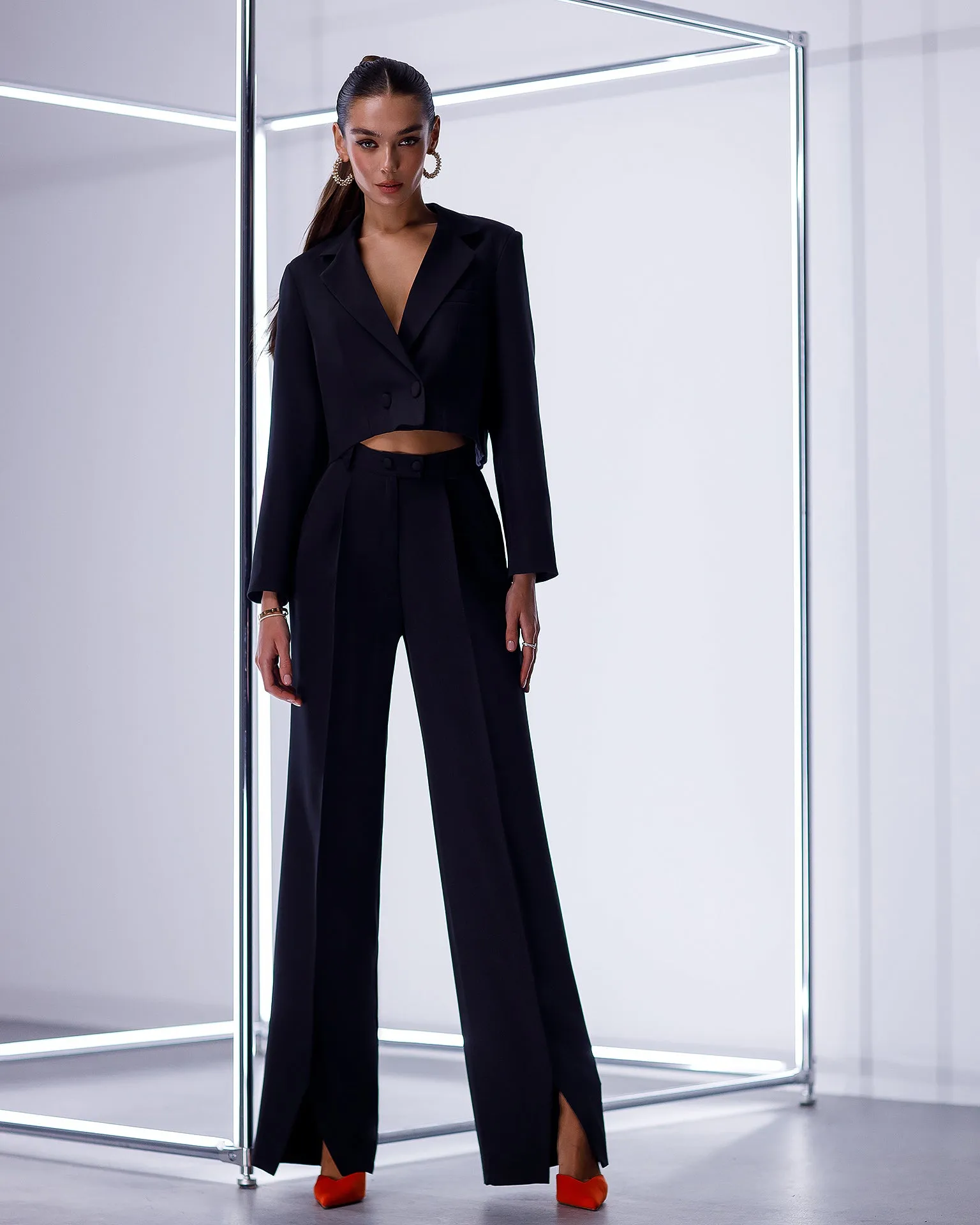 Black Crop Jacket Suit 2-Piece