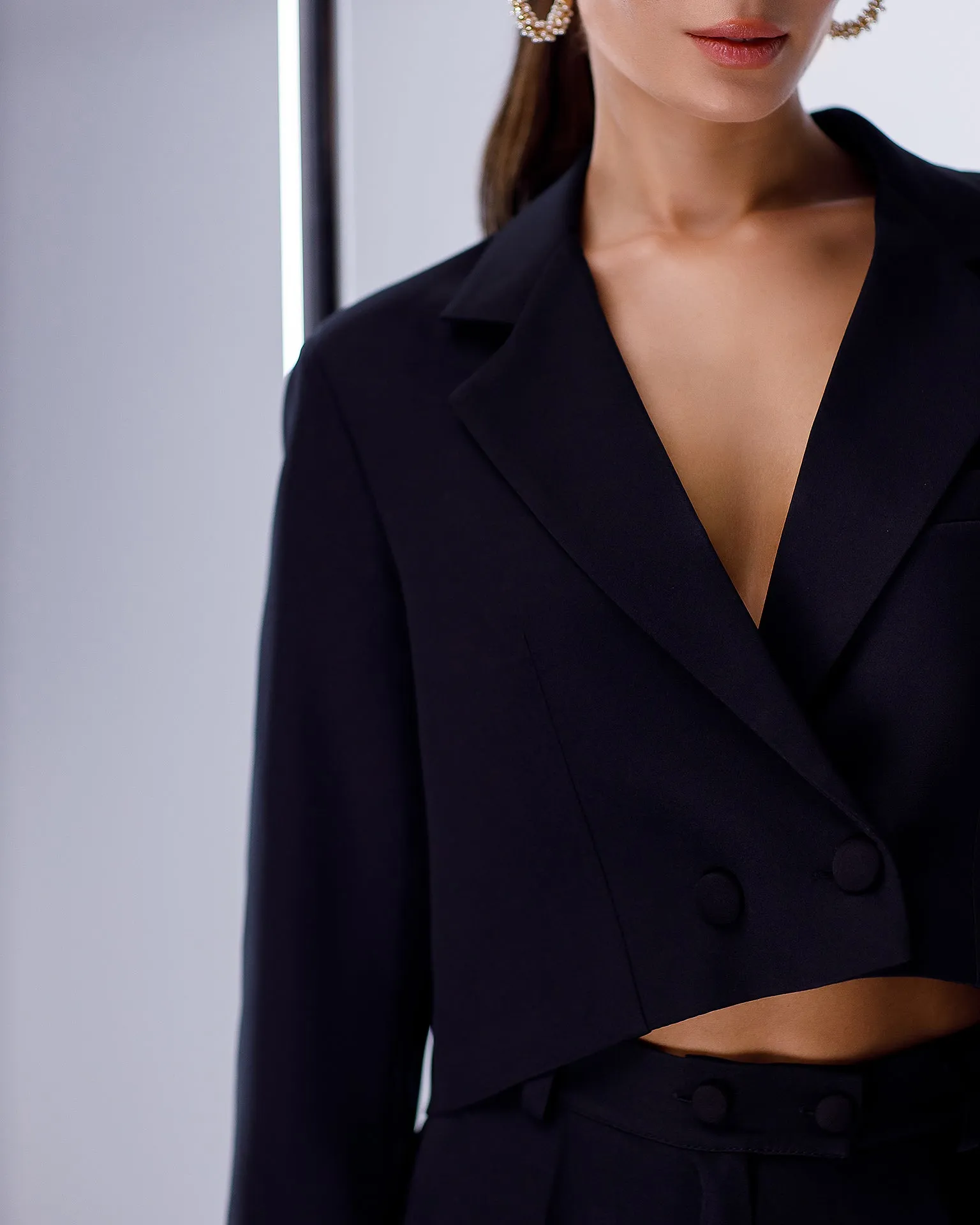 Black Crop Jacket Suit 2-Piece