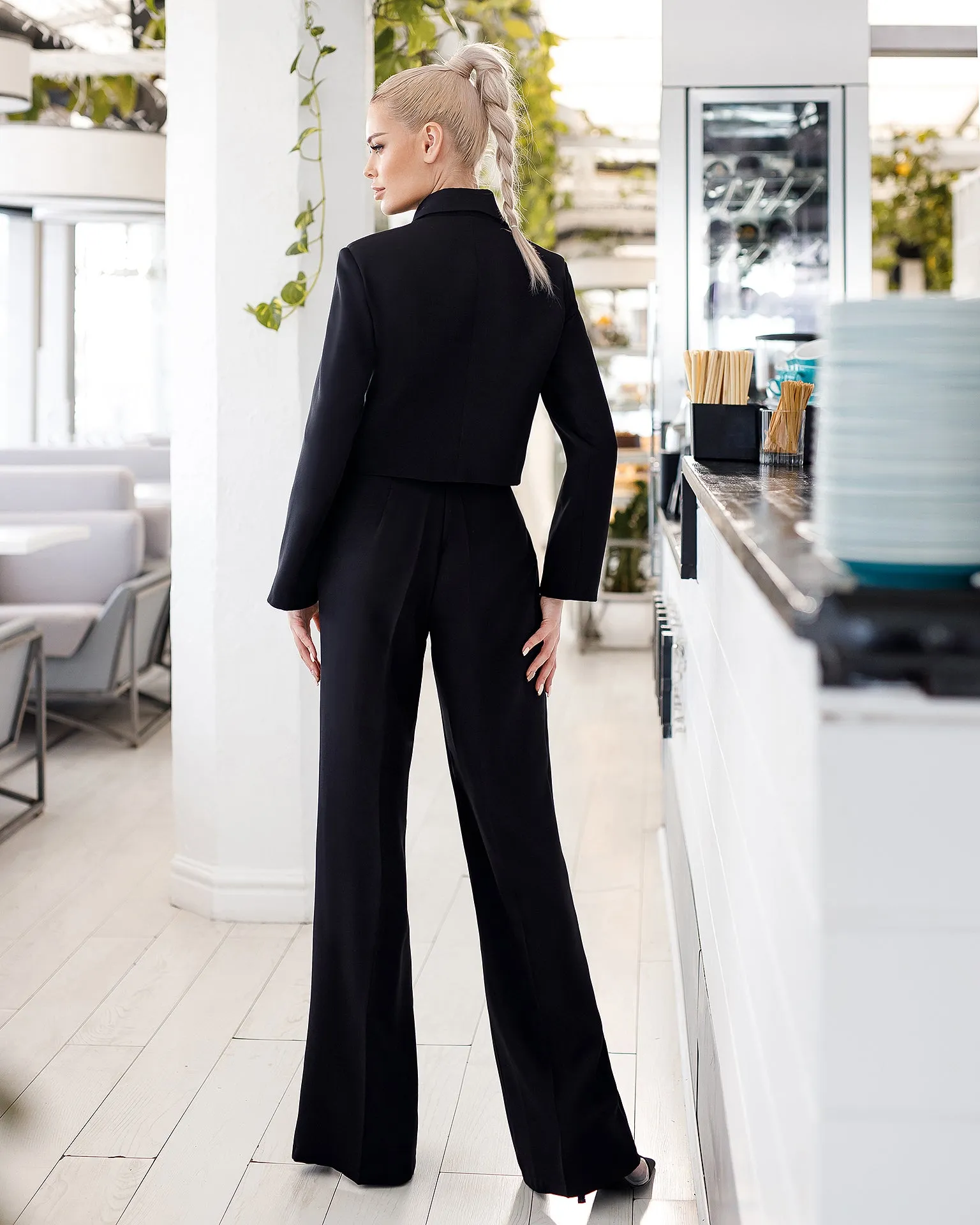 Black Crop Jacket Suit 2-Piece