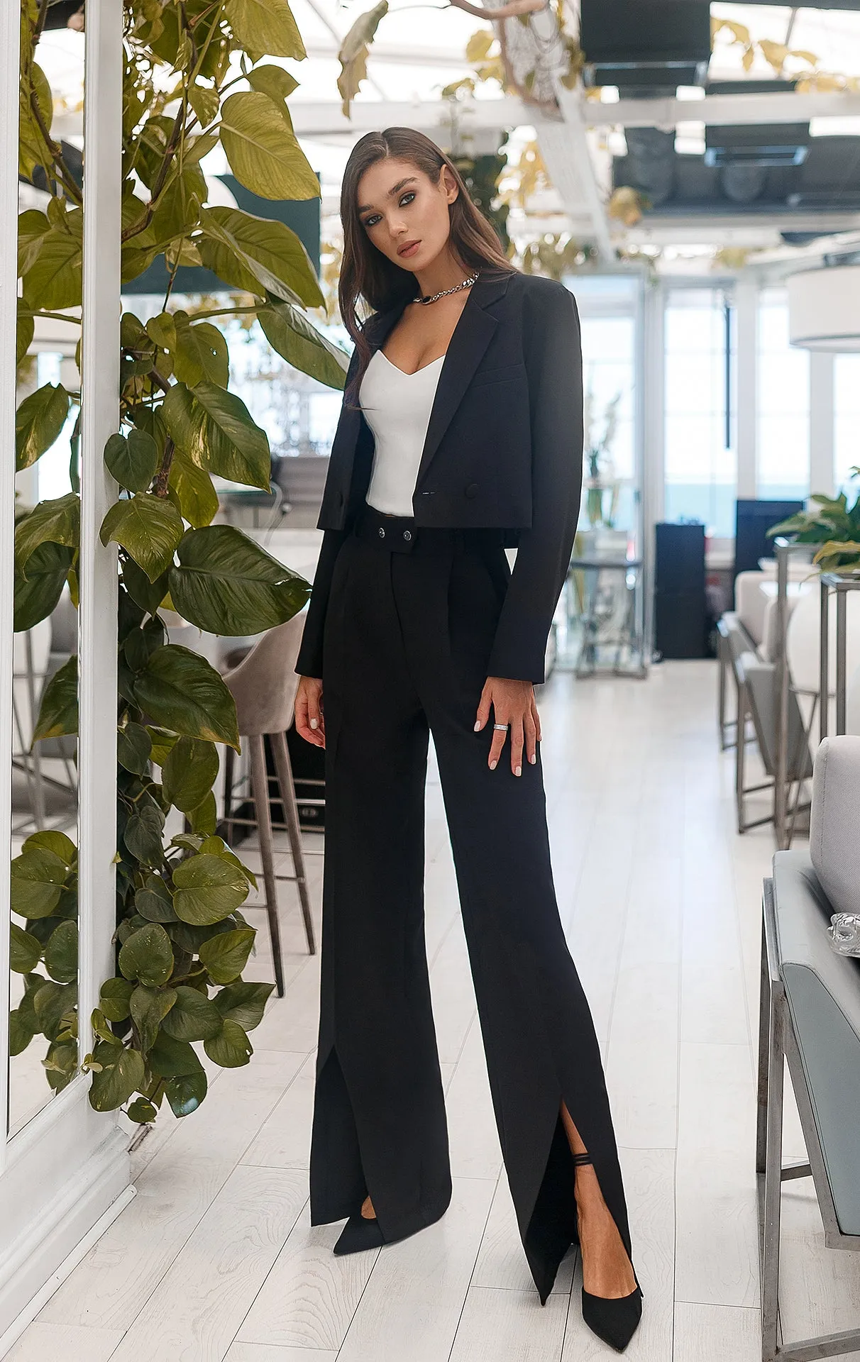 Black Crop Jacket Suit 2-Piece