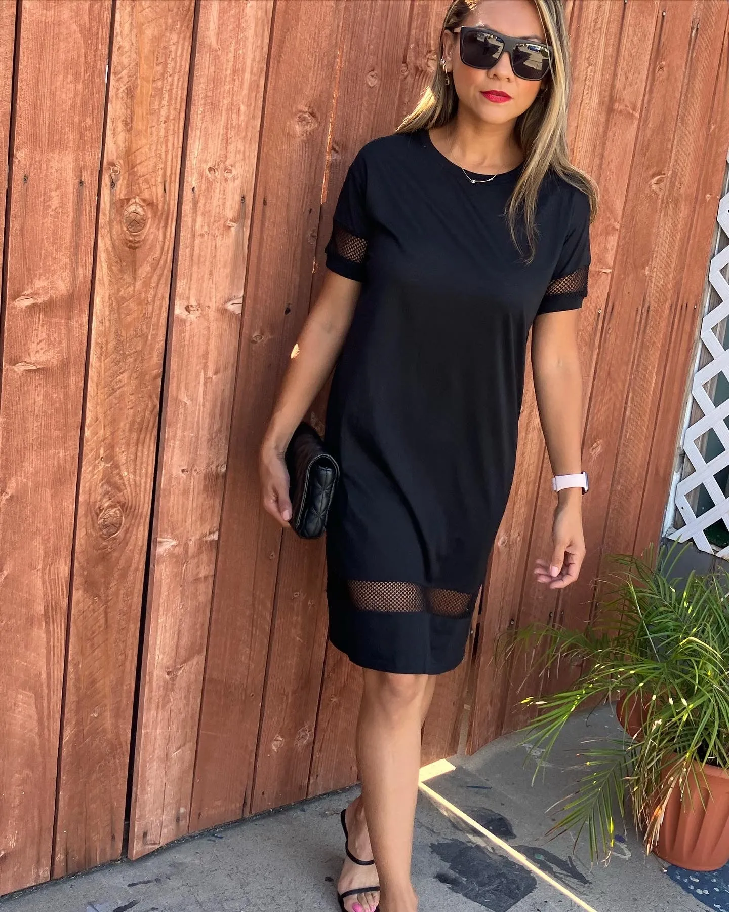 Black Drop Shoulder Mesh Sleeve/Bottom Oversized Dress