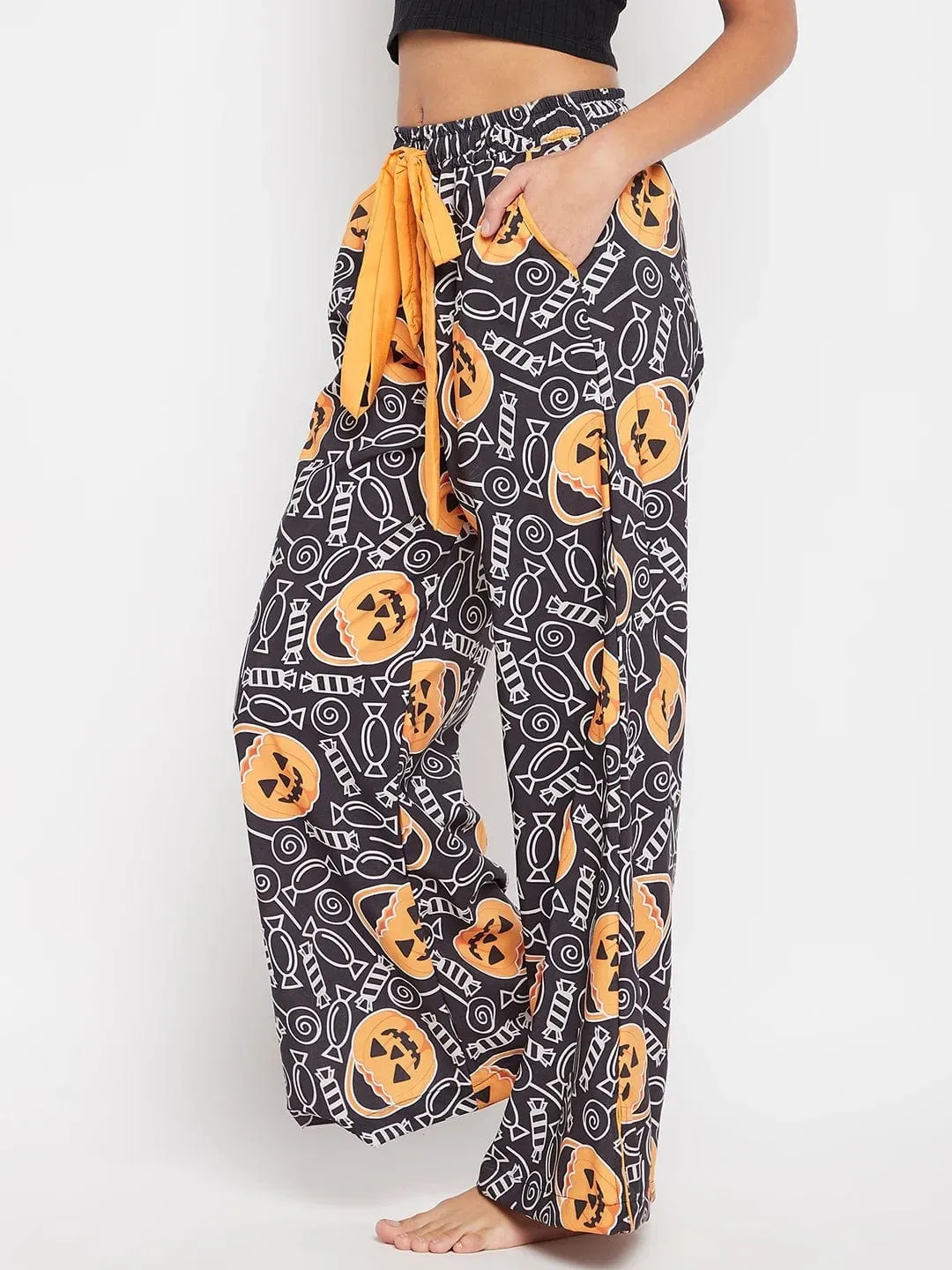 Black Halloween Printed Loungepants