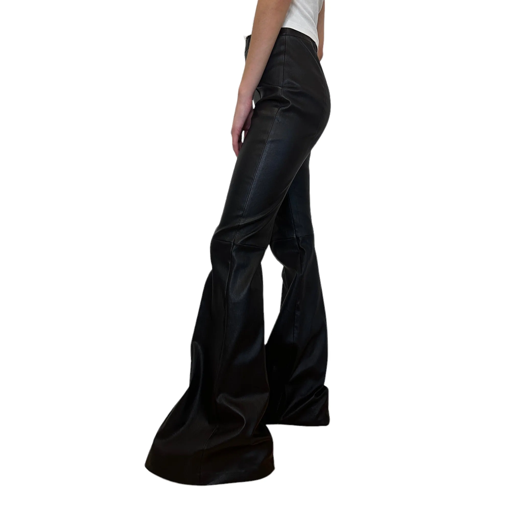 Black Leather Flared Pants - 4