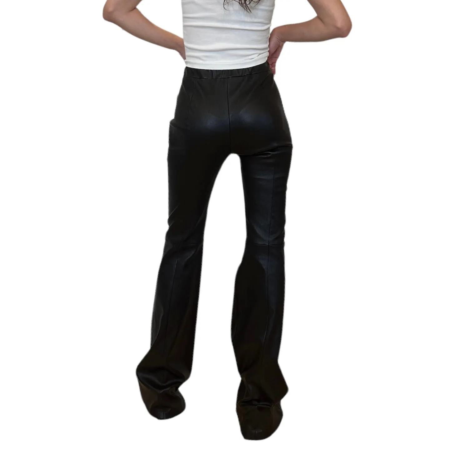 Black Leather Flared Pants - 4