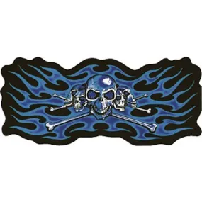 Blue Skeleton Heads with Flames Large Motorcycle Vest Patch 5"x10"