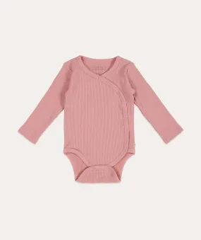 Bodysuit Wrap Long Sleeves Rib - Vintage Pink