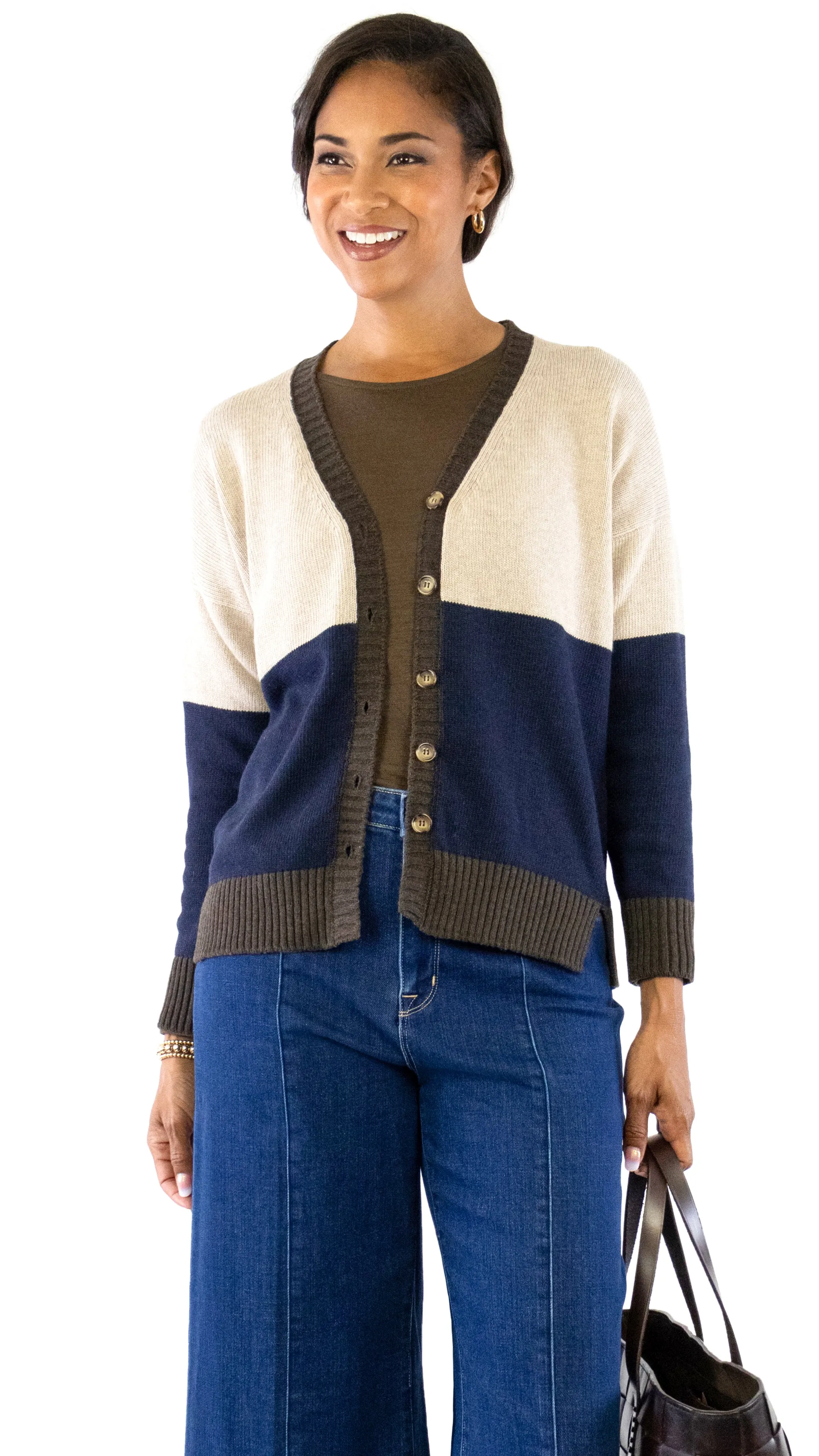 Boyfriend Cardigan - Brown / Navy