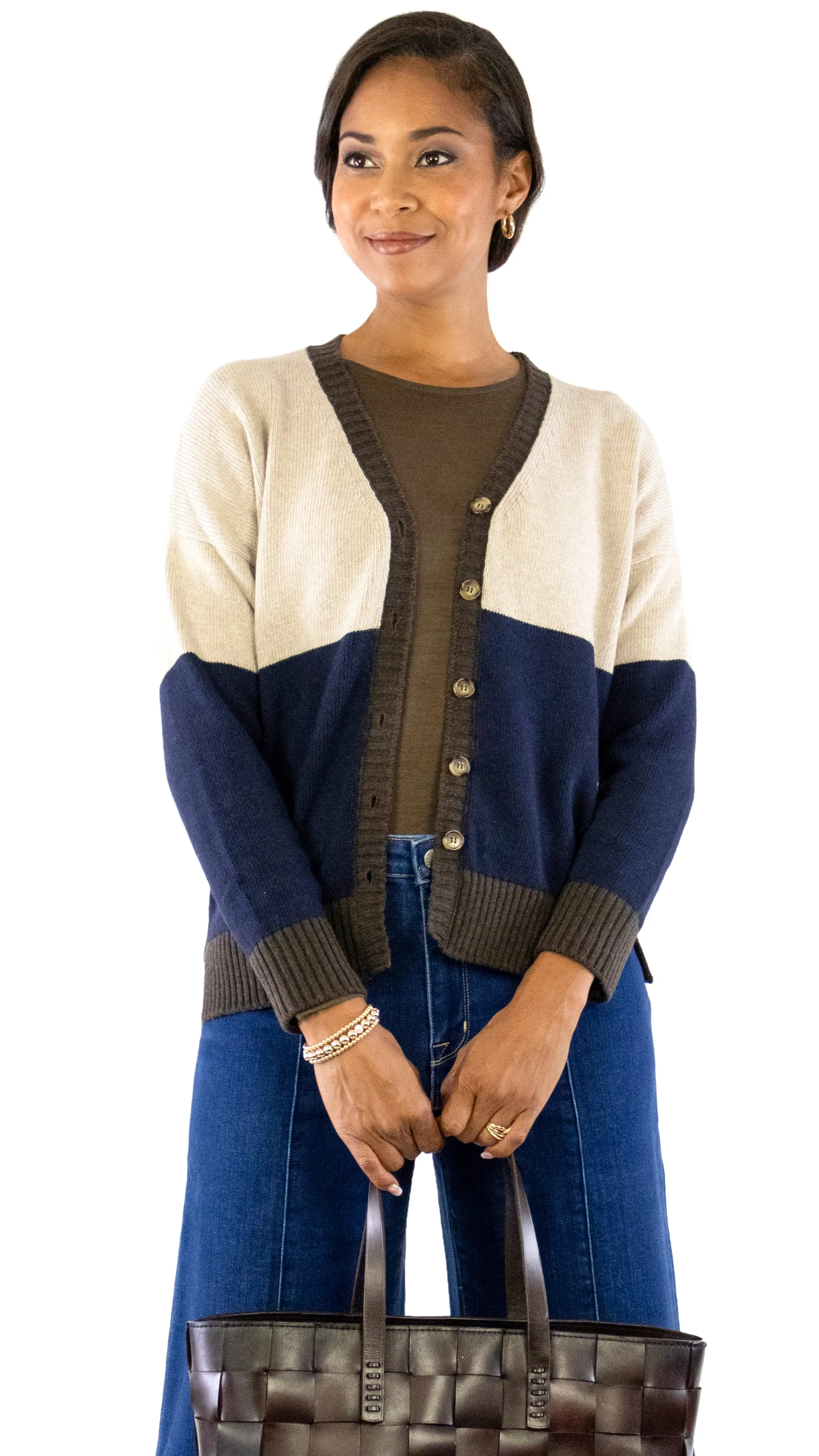 Boyfriend Cardigan - Brown / Navy