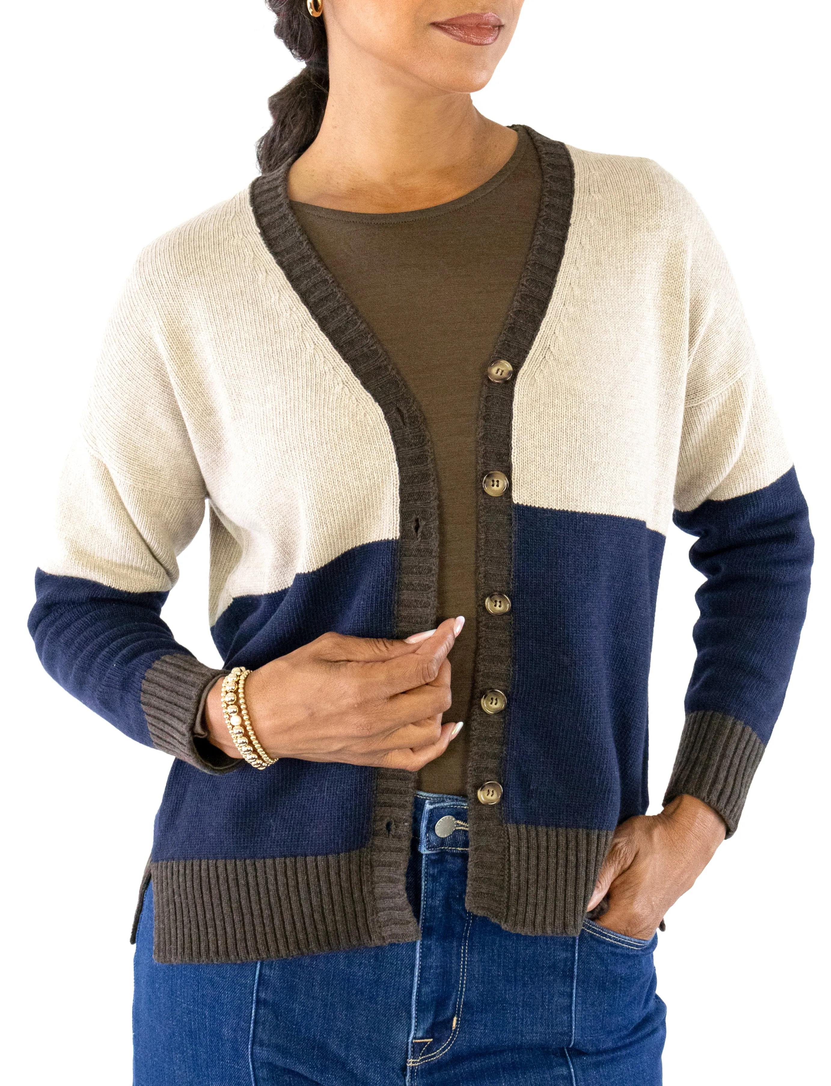 Boyfriend Cardigan - Brown / Navy