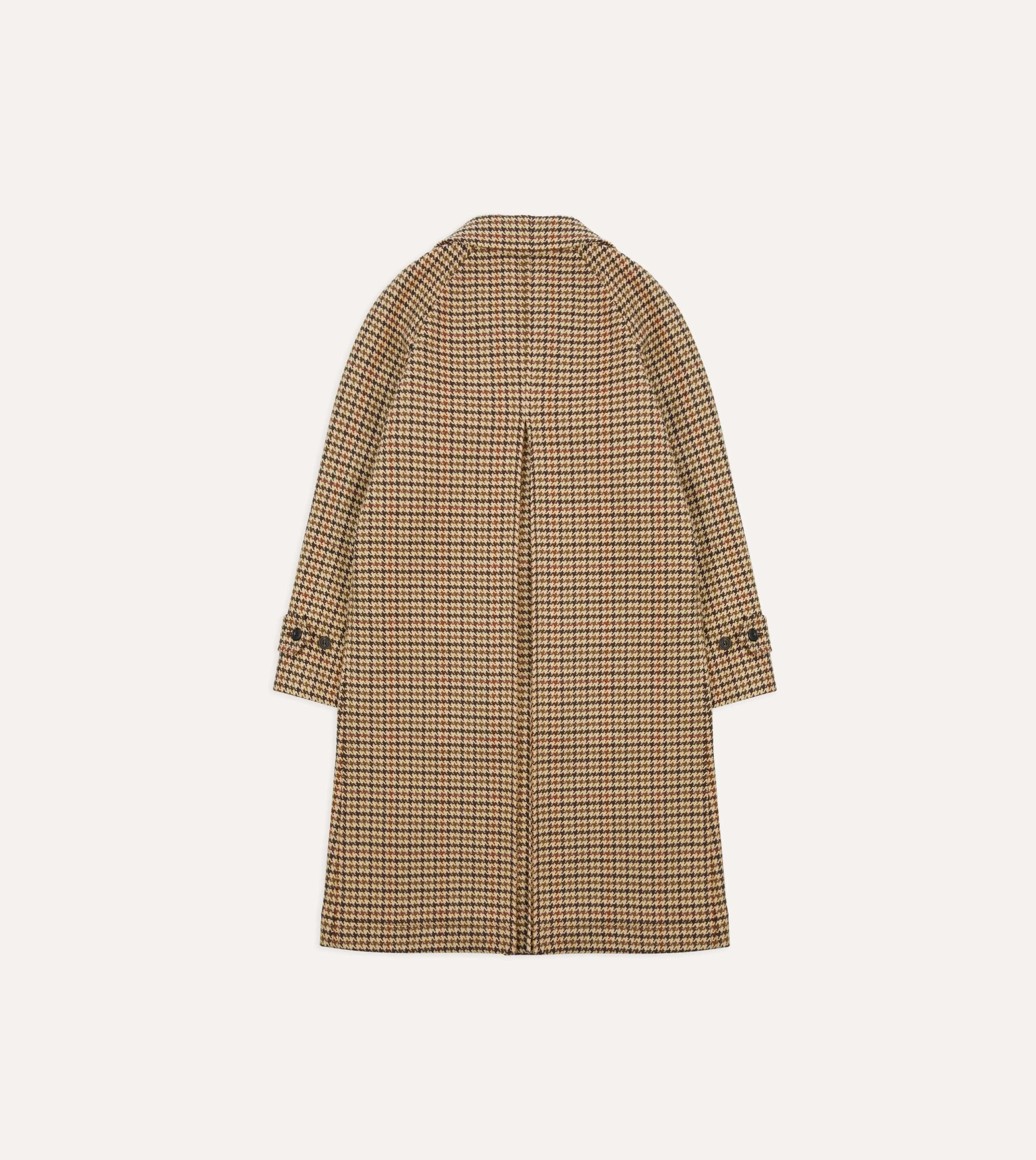 Brown Houndstooth Check Wool Raglan Coat