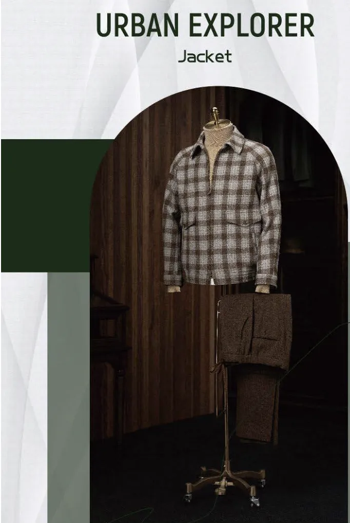 Brown/Grey Check Tweed Jacket / Plus Brown Self stripe Trousers Style No DBU9067-DBV370A