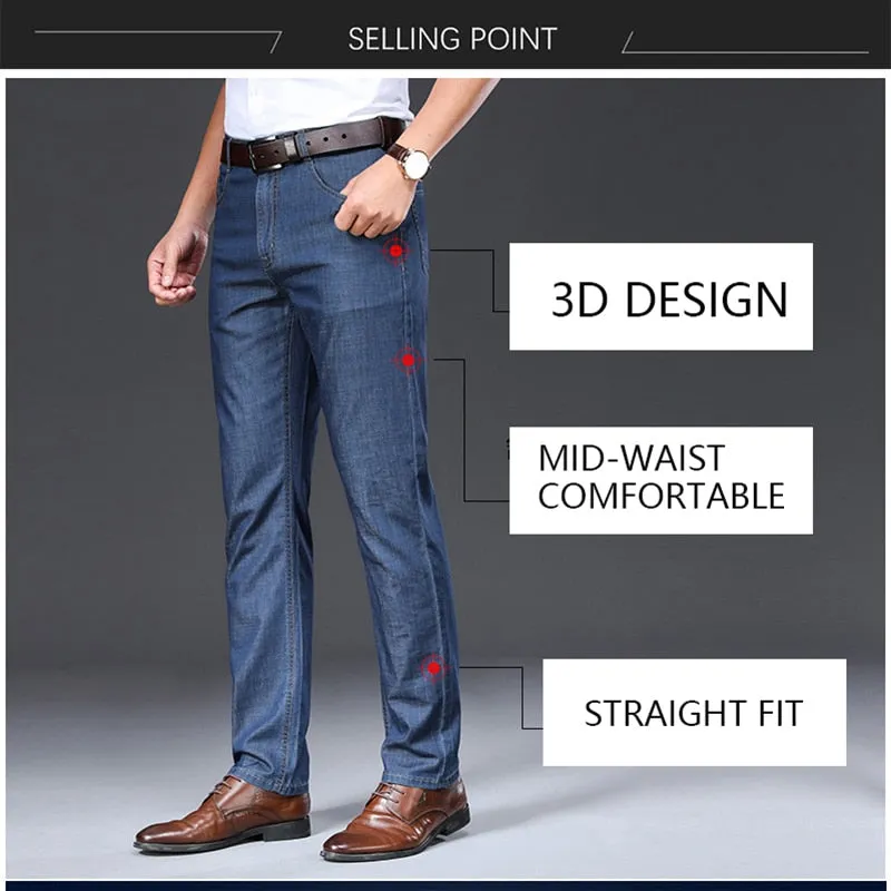 BROWON Brand 2023 Men Jeans Summer Thin Breathable Soft Mid Straight Regular Men's Jeans Trousers Vintage Men's Clothing