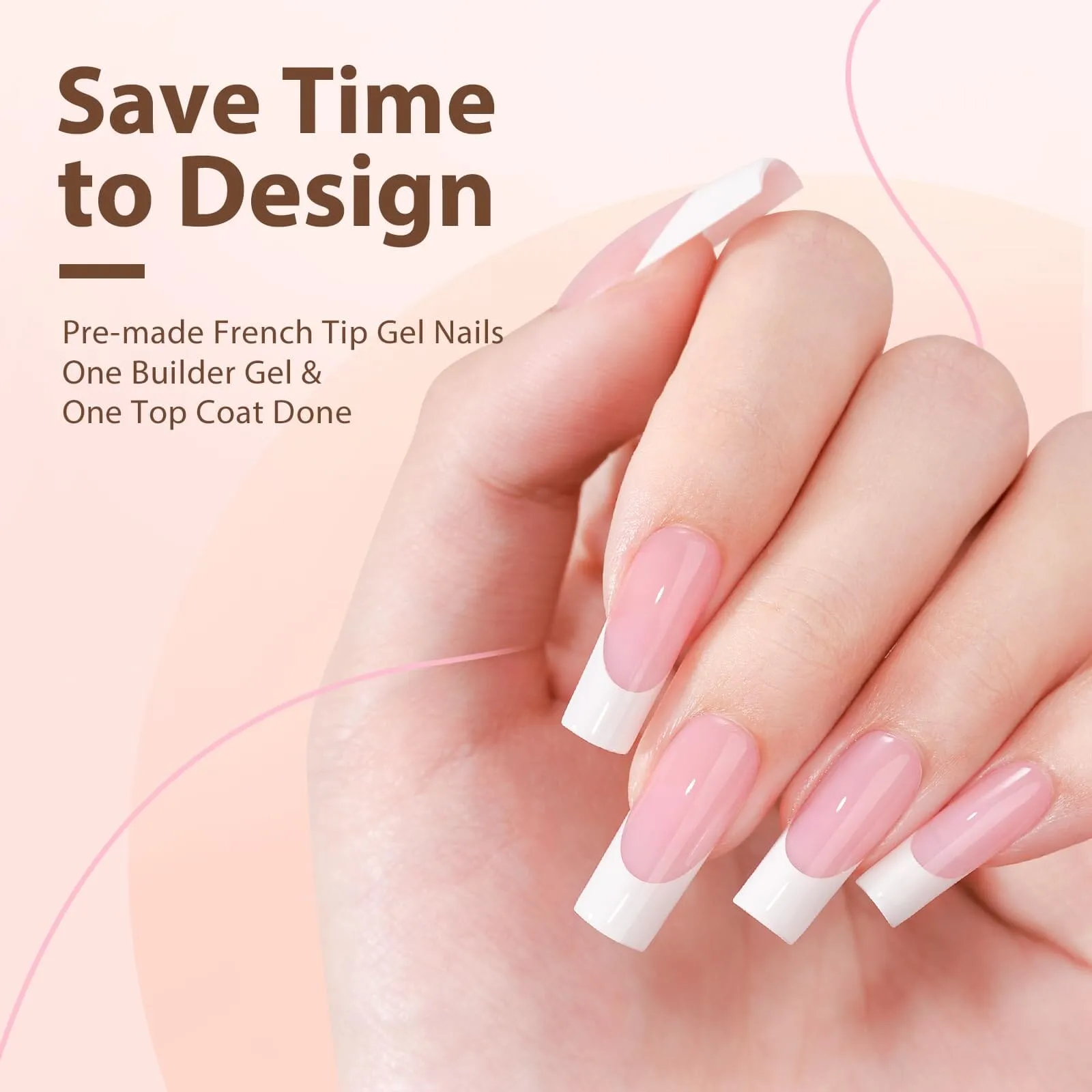 BTArtboxnails French Gel Nail Tips - French Tip Press on Nails Pink Long Square XCOATTIPS Pre-applied Tip Primer & Base Coat, No Need to File Fake Nails for Nail Art DIY