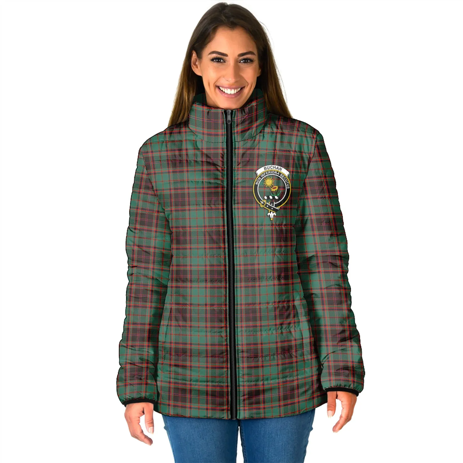 Buchan Ancient Tartan Padded Jacket with Family Crest