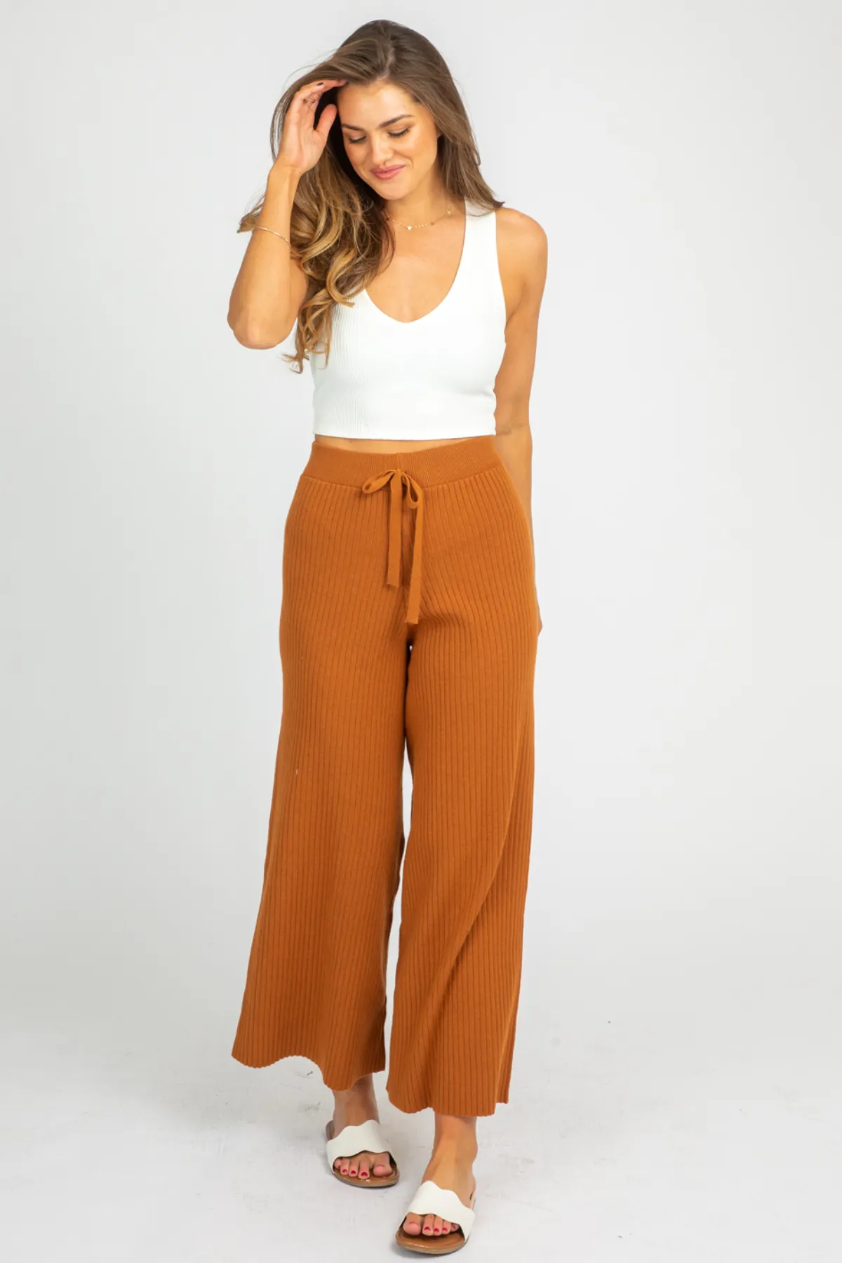 CARAMEL RIB KNIT PANTS