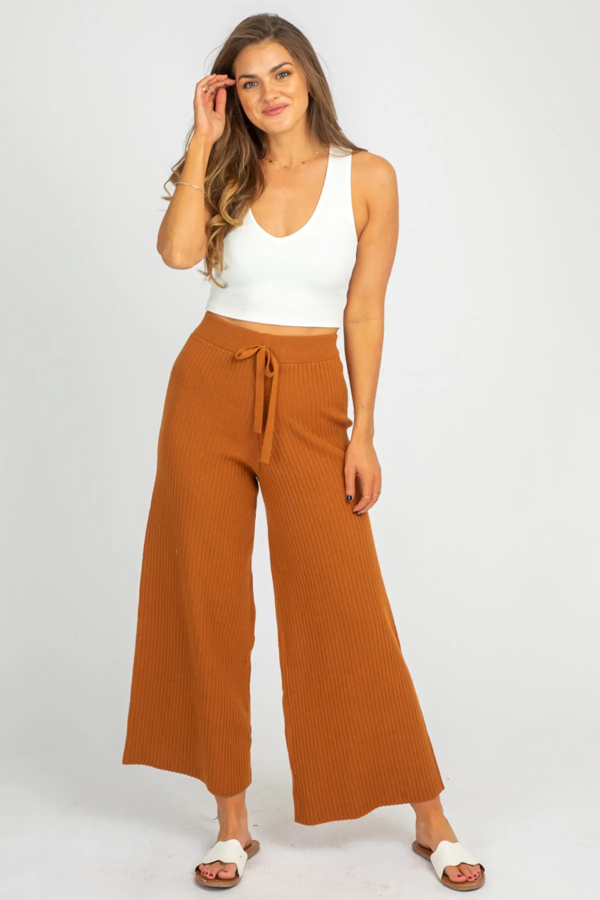 CARAMEL RIB KNIT PANTS