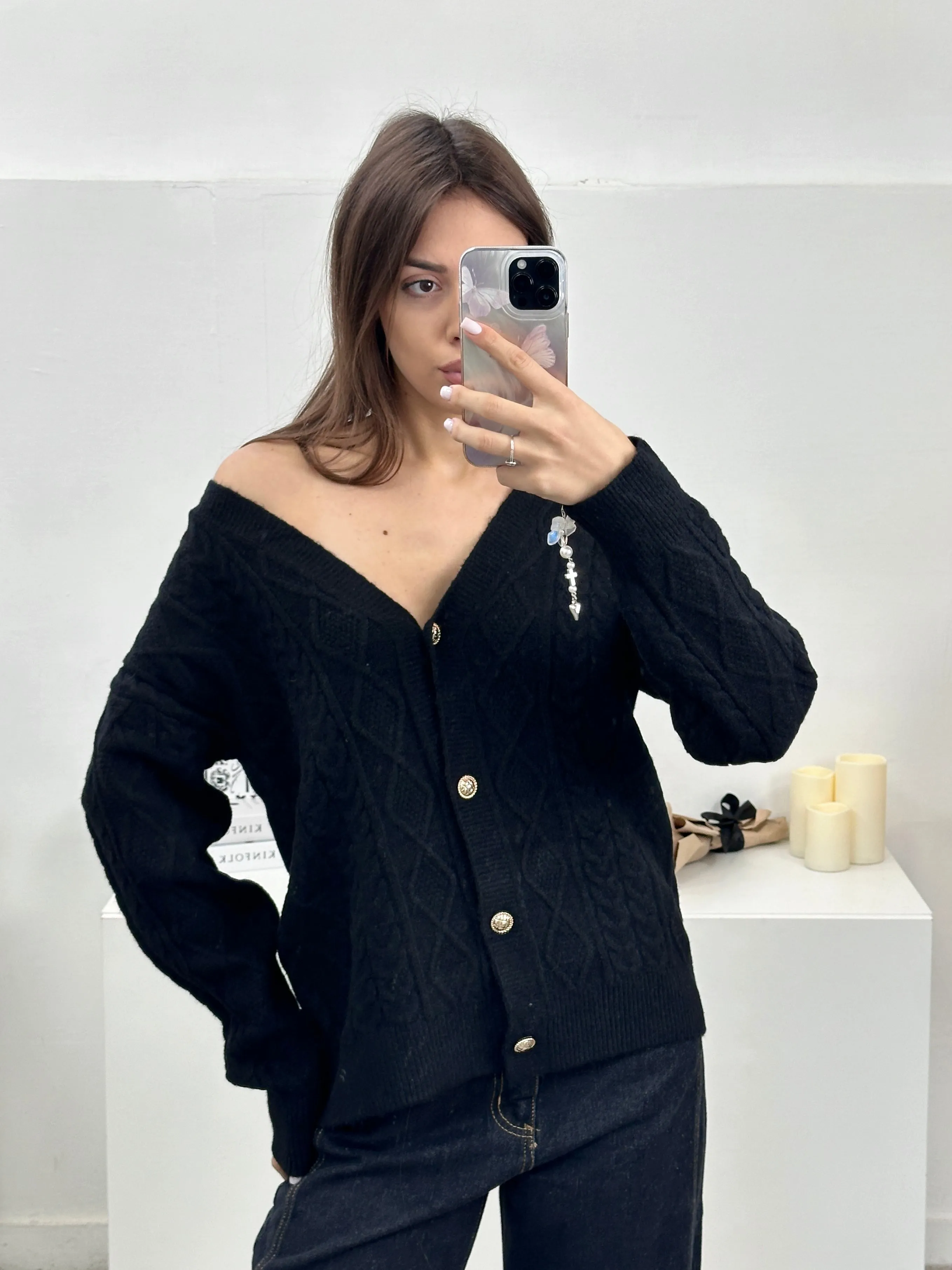 Cardigan con trama trecce