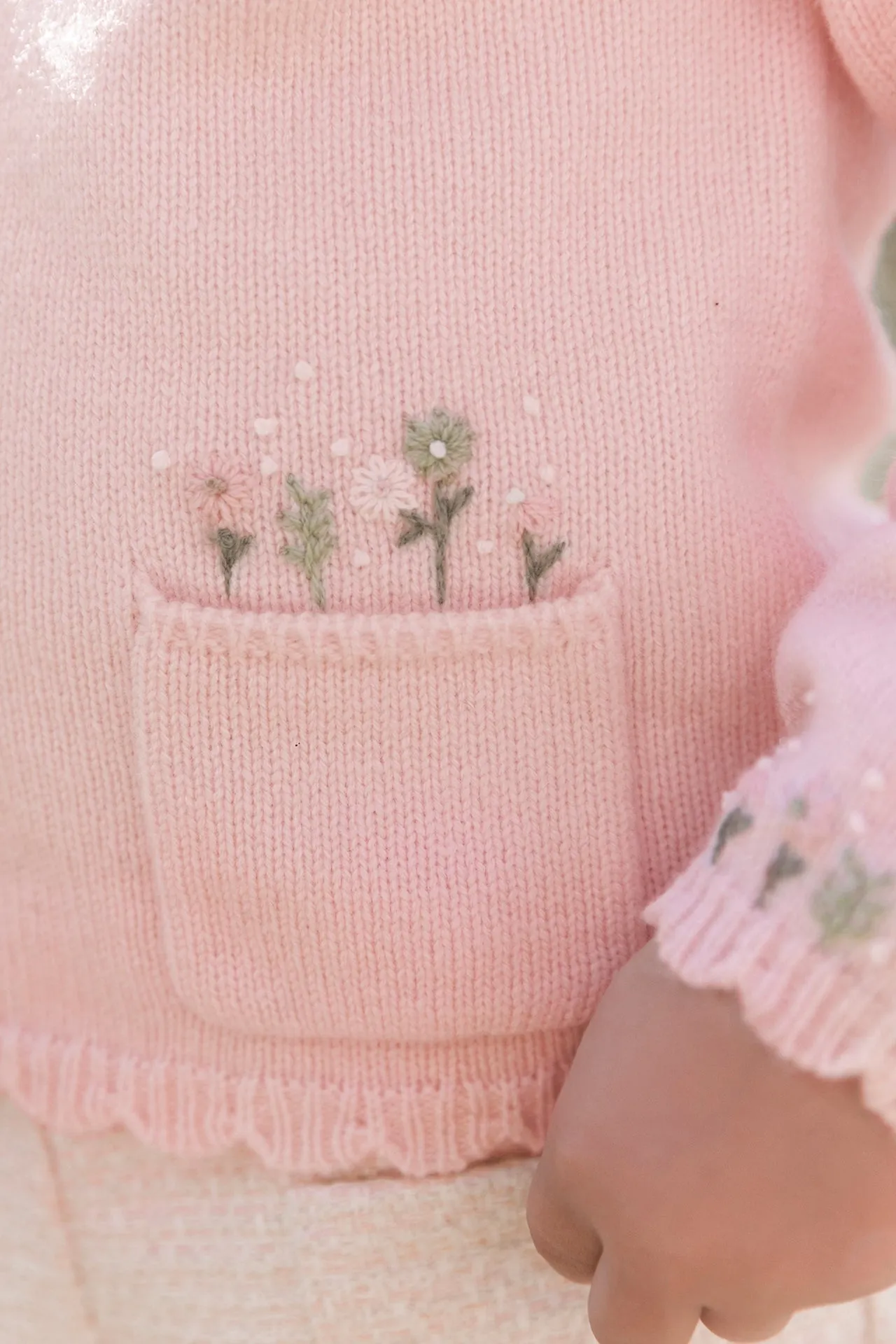 Cardigan - Rose pâle broderie fleurie