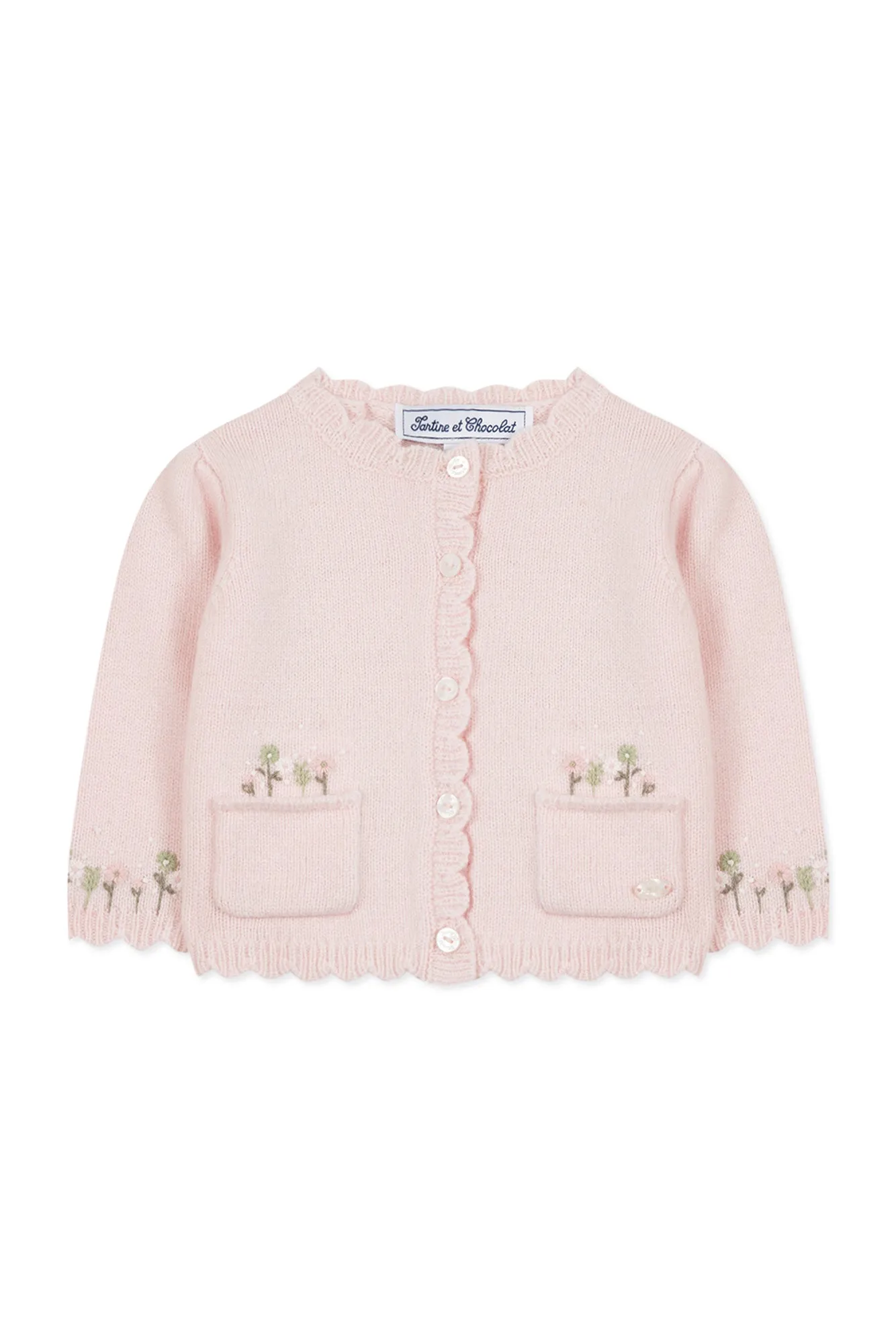 Cardigan - Rose pâle broderie fleurie